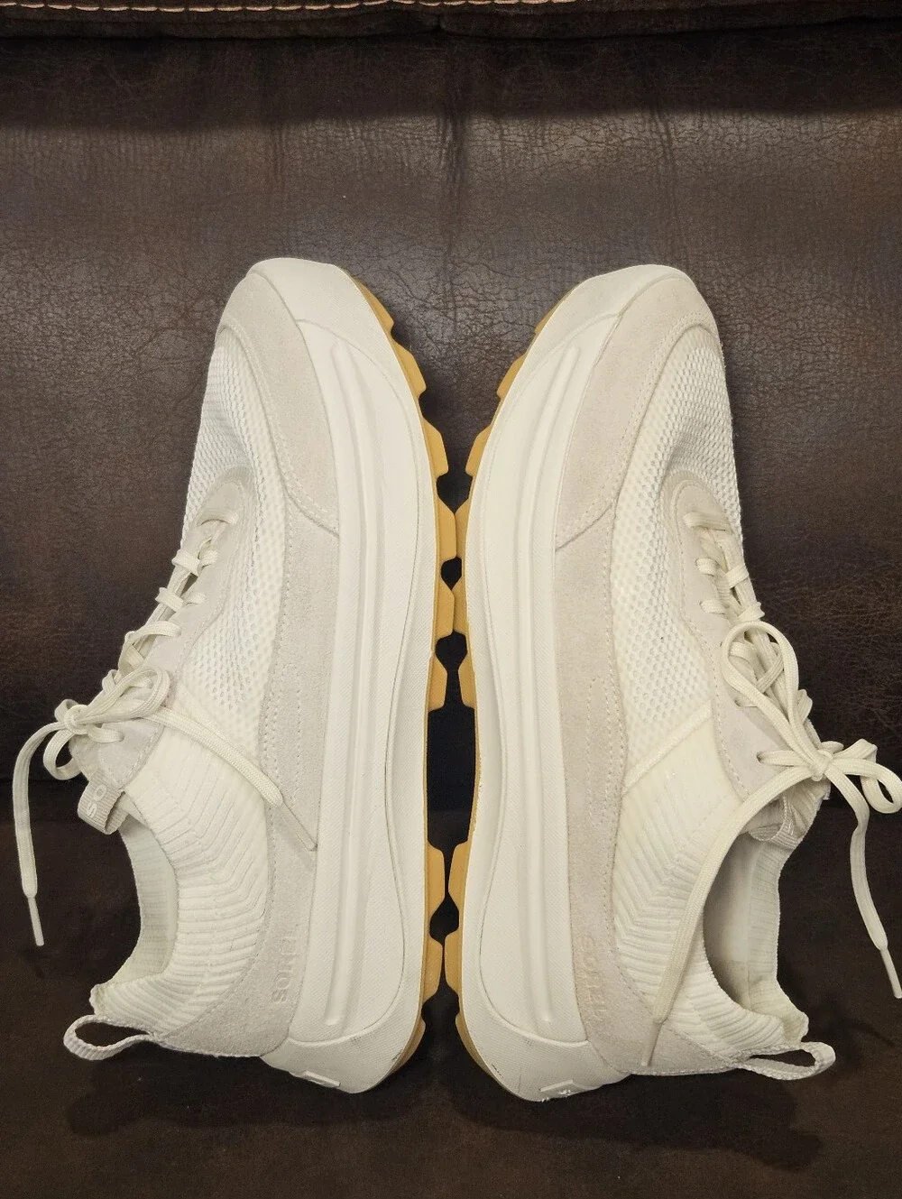 Sorel Ona 503 Knit Low Sea Salt Chalk Lace Up Athletic Sneaker White Cream